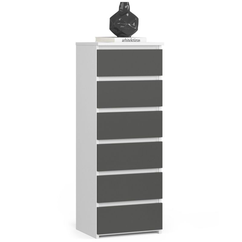 Komoda Akord CL6 Biały 40 cm 6 szuflad fronty kolor Grafit Szary mat 40x35x109 cm 1 szt.