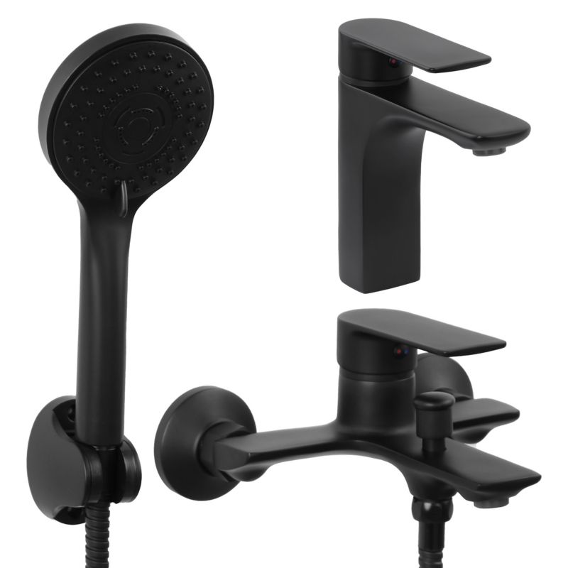 Zestaw baterii łazienkowych REMI - YOKA HOME umywalkowa wannowo prysznicowa czarny mat loft - 1 szt.