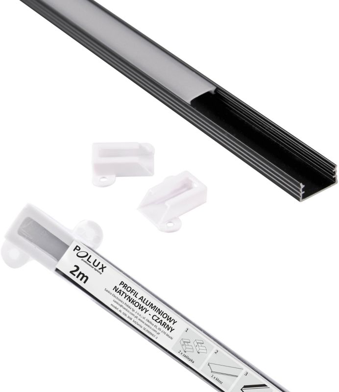 Zestaw Polux profil natynkowy do taśm LED 2 m czarny