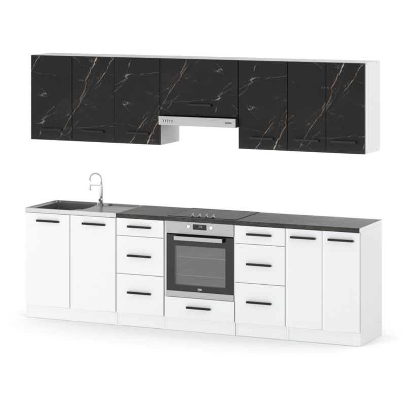 Zestaw Kuchenny Hurtownia-Mebli Z Blatem Kuchnia Roma 280cm Biały Mat San Sebastian/Biały Mat 280x47x145 cm 1szt.