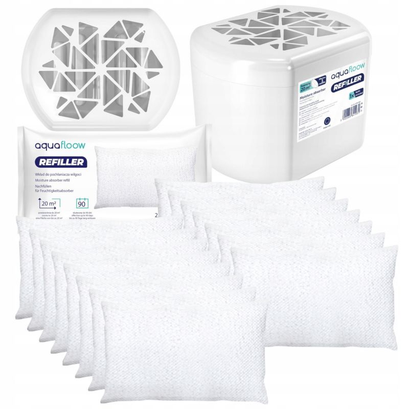 Pochłaniacz wilgoci, AquaFloow, osuszacz powietrza + 15x wkład do pochłaniacza 250g, granulat, 16szt