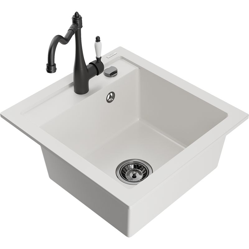 Zlewozmywak granitowy 1-komorowy Mexen Vito z baterią kuchenną Carla czarny - 6503-77-670700-70 1 szt.