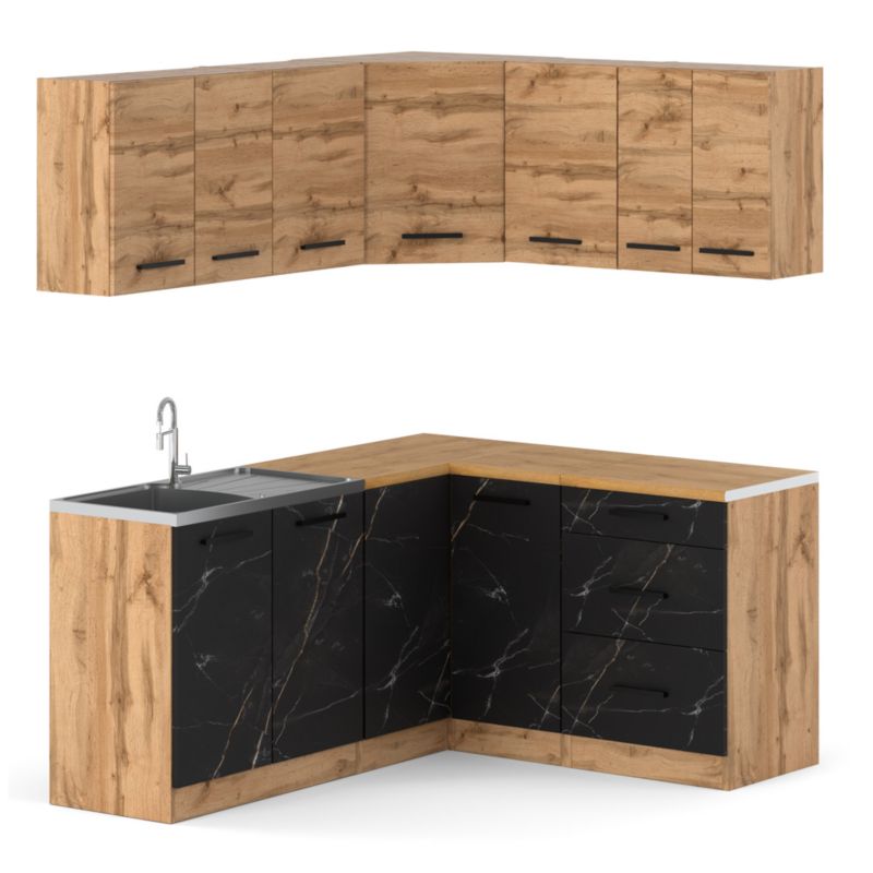 Zestaw Kuchenny Hurtownia-Mebli Z Blatem Kuchnia narożna Diana 320cm Dąb Wotan Dąb Wotan/San Sebastian 320x47x145 cm 1szt.