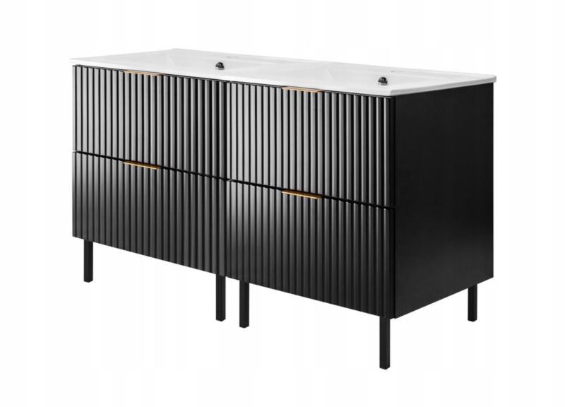 Szafka łazienkowa Furnidea 120 cm czarna ryflowana z umywalką FLOW 1 szt.