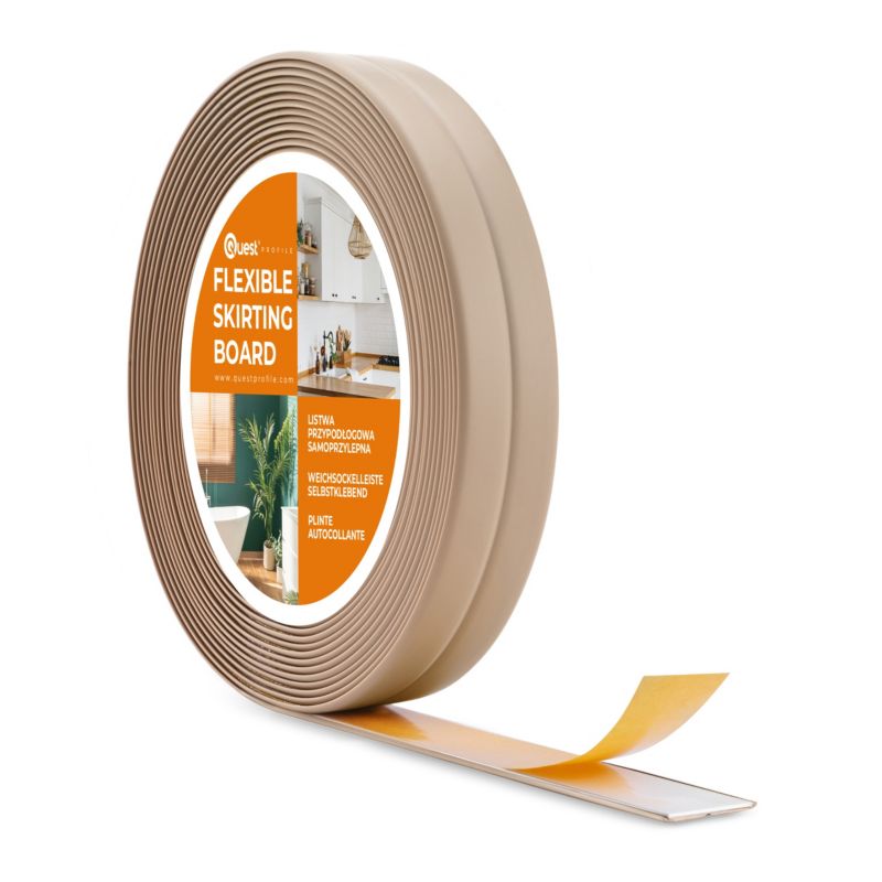 Listwa wykończeniowa PCV 10x10mm, QUEST na taśmie piankowej, mocna elastyczna, miękka taśma dekoracyjna, beż, 5m