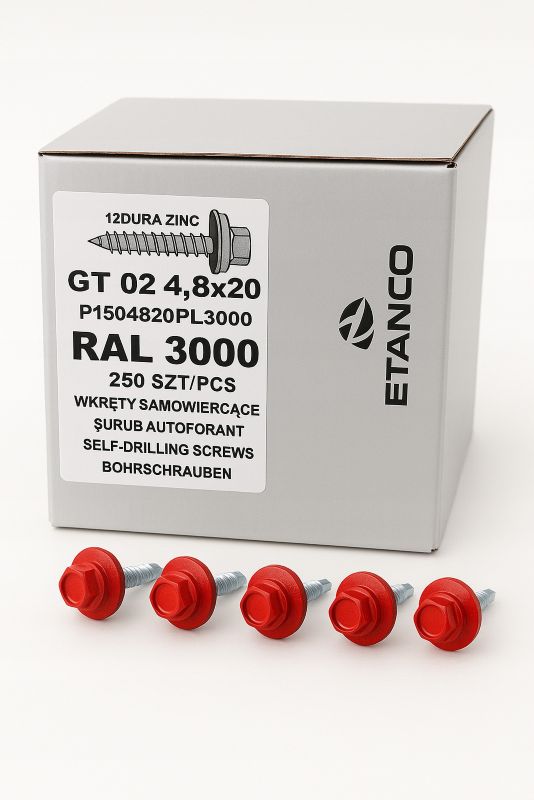 Wkręty Farmerskie Etanco Do Blachy, Zszywka 4,8X20Mm, Ral 3000 250 szt.