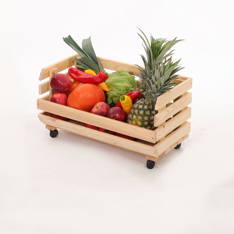 Skrzynka na warzywa i owoce MODO24 na kółkach 30x57x30 cm drewno naturalne 1 szt