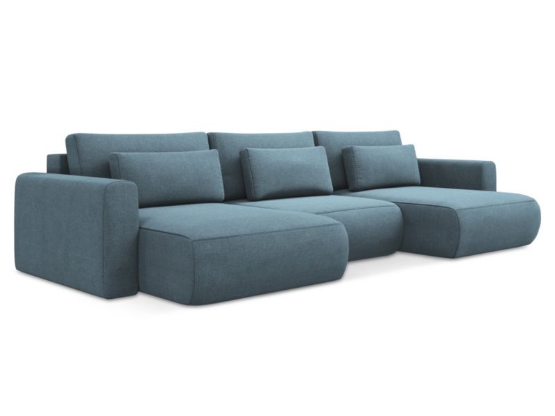 Sofa panoramiczna z funkcją spania LaMiaSofa PERUGIA z tkaniny strukturalnej 340x149 cm jasny niebieski 1 szt.