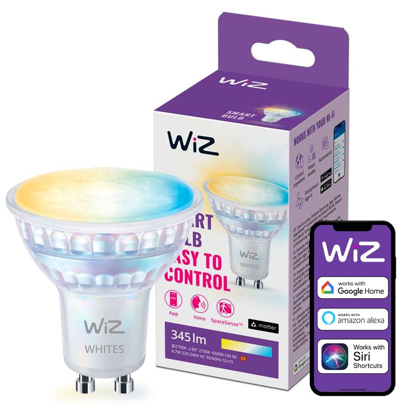 Żarówka LED WiZ GU10 Reflektor PAR16 4.7W 345lm 2700-6500K TW Inteligentna Smart WiFi Bluetooth Aplikacja 1 szt.