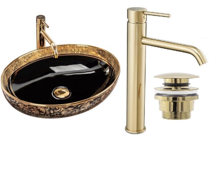 Umywalka nablatowa GTM Design Margot M1 Czarna z baterią w zestawie 1 szt.