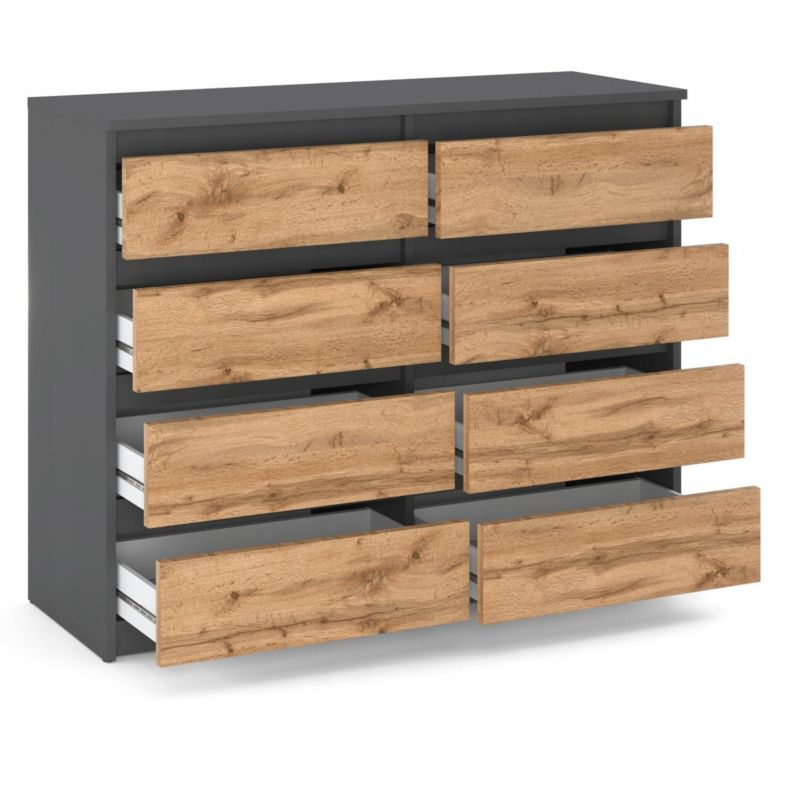 Duża Komoda Z 8 Szufladami Stiv-Meble Szary Mat Dąb Wotan Szafka 120X33,5X92,5 Cm 1Szt.
