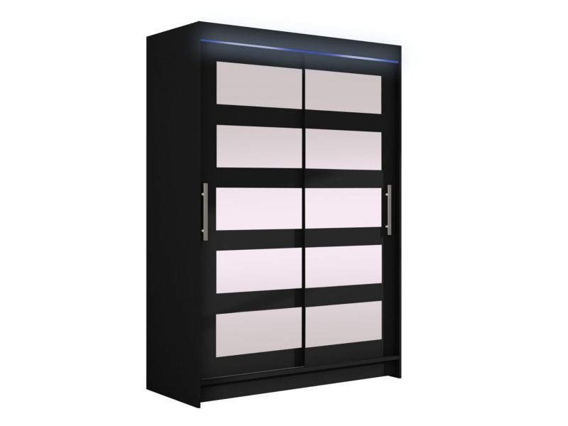 Szafa MIRJAN 24 z drzwiami przesuwnymi Miami IV z oświetleniem RGB czarny/lustro 1 szt.