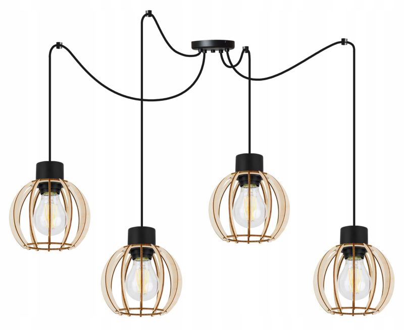 Lampa sufitowe wisząca Light Home LH Timber Spider 4x E27 60W klosz drewno kula 16cm czarny 1szt.