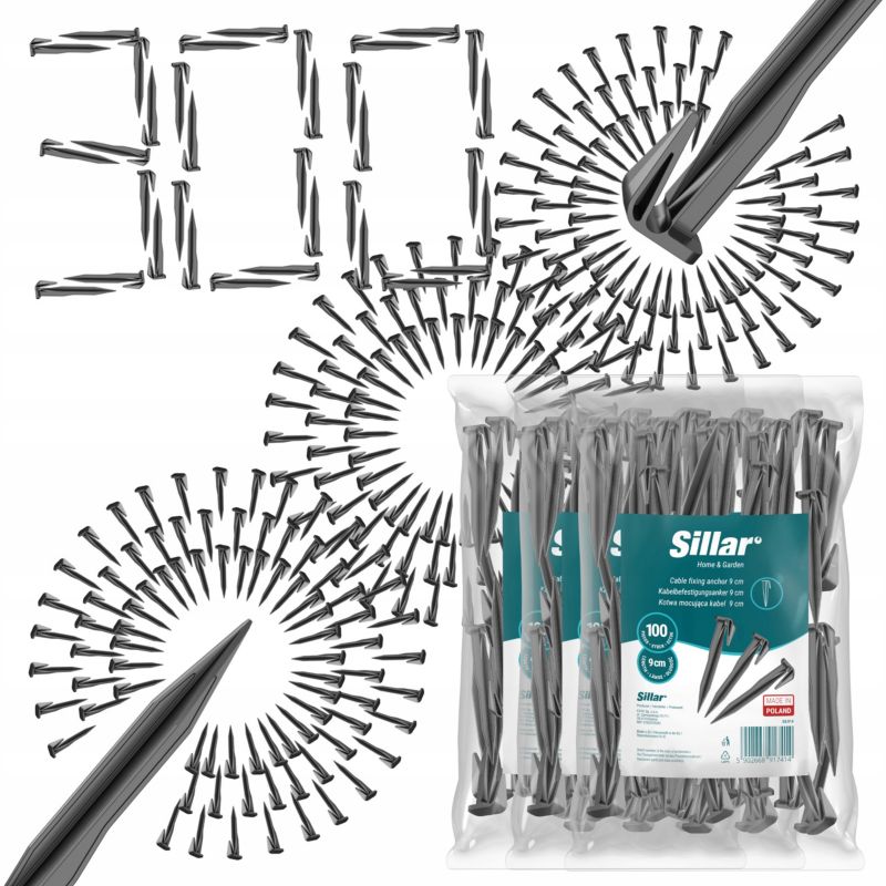 300x Szpilki Sillar śledzie kołki kotwy do przewodu kabla robota koszącego