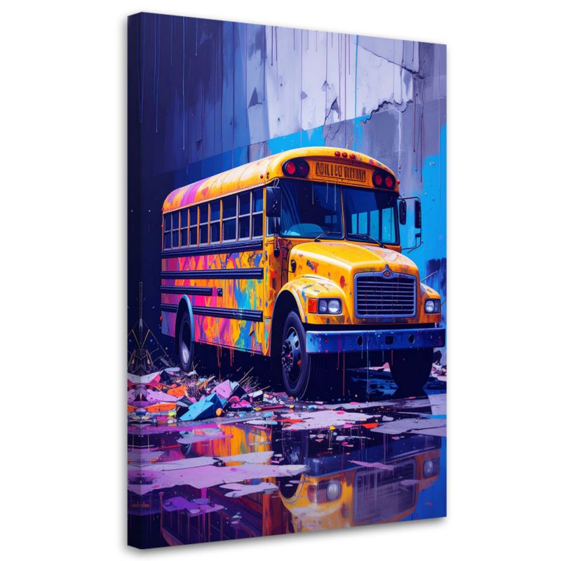 Obraz młodzieżowy do salonu Feeby Żółty szkolny Autobus 70x100cm 1szt