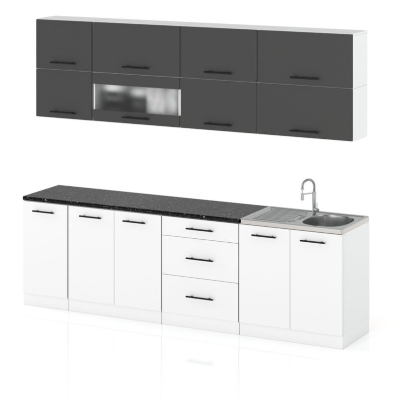 Zestaw Kuchenny Hurtownia-Mebli Z Blatem Kuchnia Robo Lux 260cm Biały Mat Szary Mat/Biały Mat 260x52x157 cm 1szt.