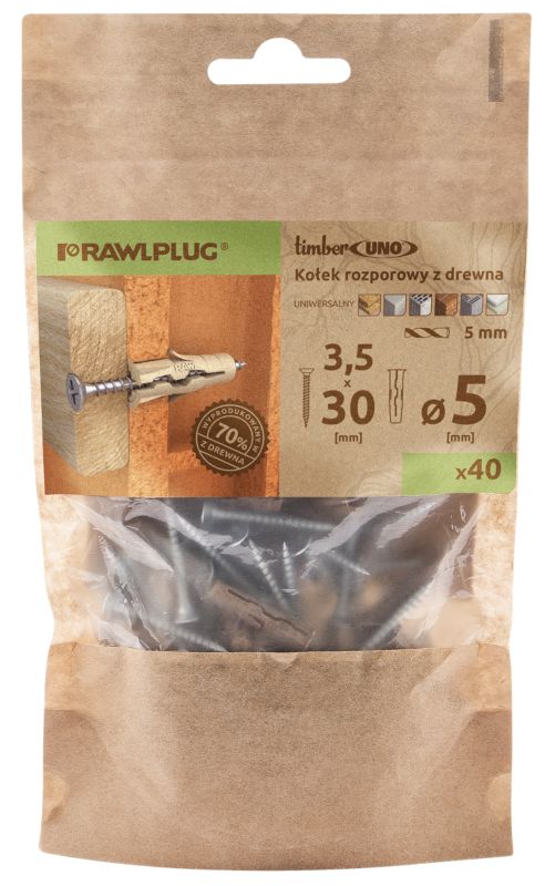 Kołek uniwersalny Rawlplug Timber Uno z wkrętem 5 x 24 mm 40 szt.