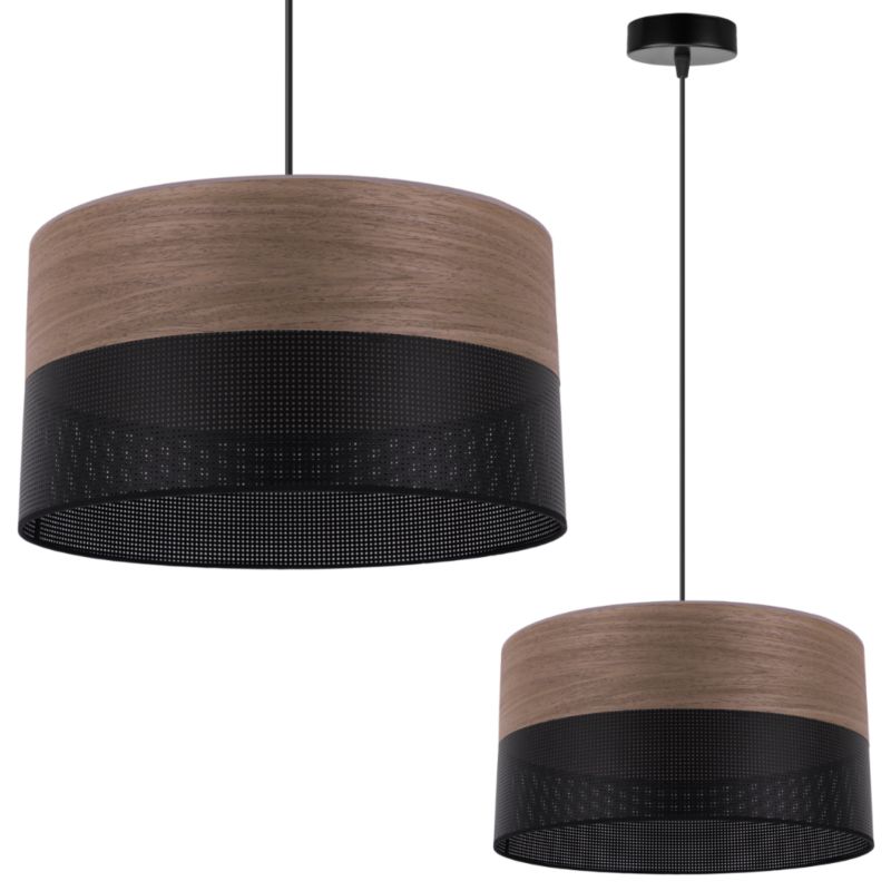 Lampa sufitowa wisząca Light Home LH Wood 1x E27 60W fornir orzech klosz/czarny 35cm 1szt.