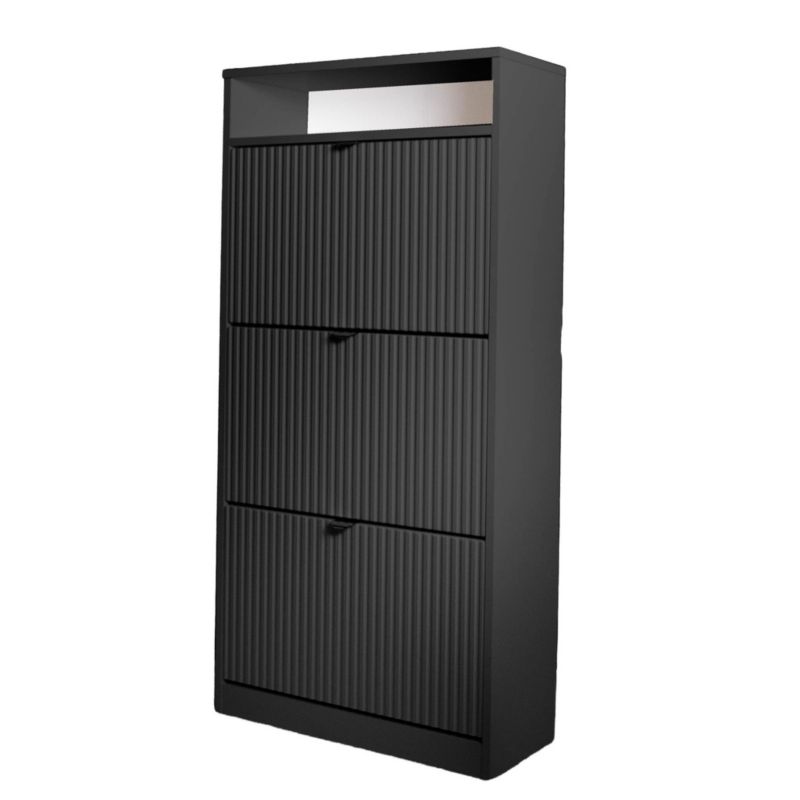 Szafka na buty Bettso Mia trzydrzwiowa ryflowana z czarnym uchwytem czarny 1szt.