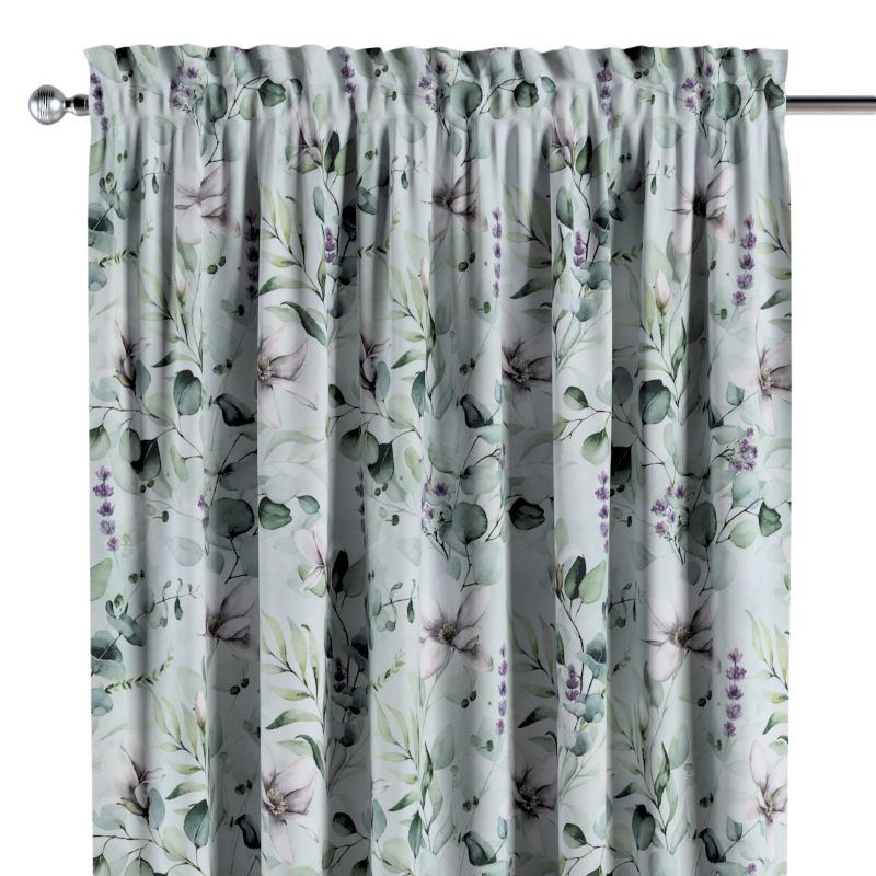Zasłona na kanale z grzywką 1 szt. 130 x 260 cm Dekoria magnolie na miętowym tle 1 szt.