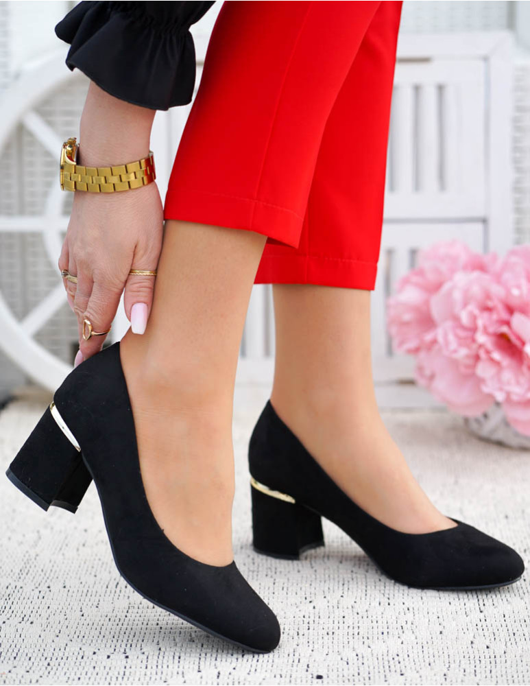 Czarne Zamszowe Czółenka Na Niskim Obcasie Ester