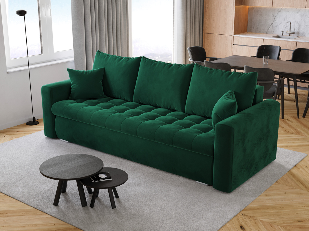 Rozkładana kanapa z funkcją spania do salonu LUIS butelkowa zieleń