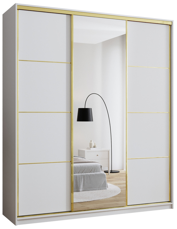 Biała szafa przesuwna z lustrem 200 cm GOLD NEW MAX
