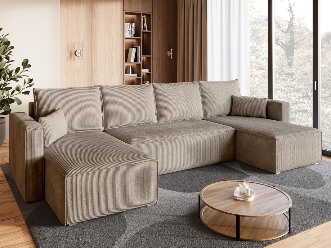 Rozkładany narożnik z funkcją spania TOP U pojemnik na pościel sztruks