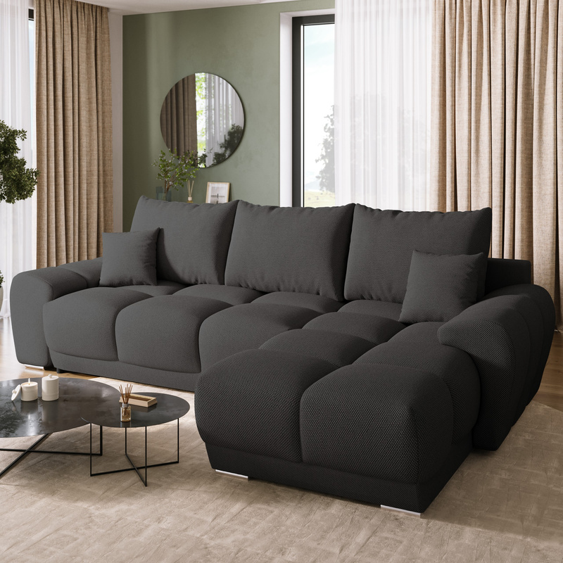 Nowoczesny narożnik rozkładana rogówka do salonu NUBES grafitowa