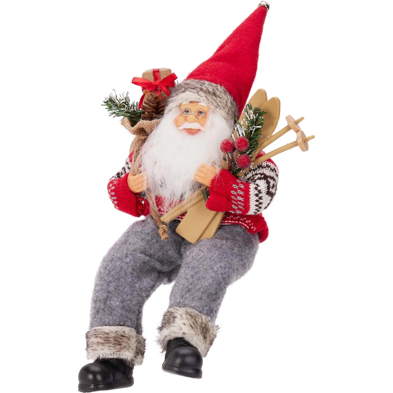 Dekoracja Mikołaj siedzący wys. 30 cm czerwono-szary