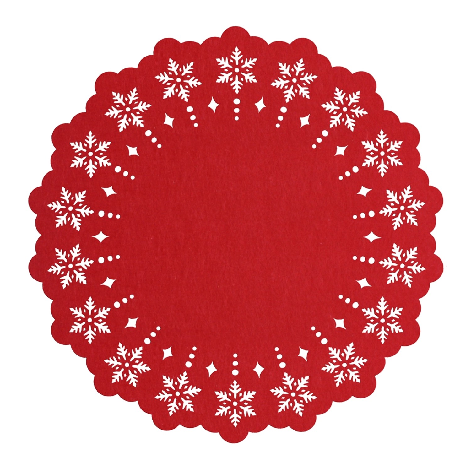 Podkładka filcowa pod kubek ŚNIEŻYNKA czerwona śr.38 cm
