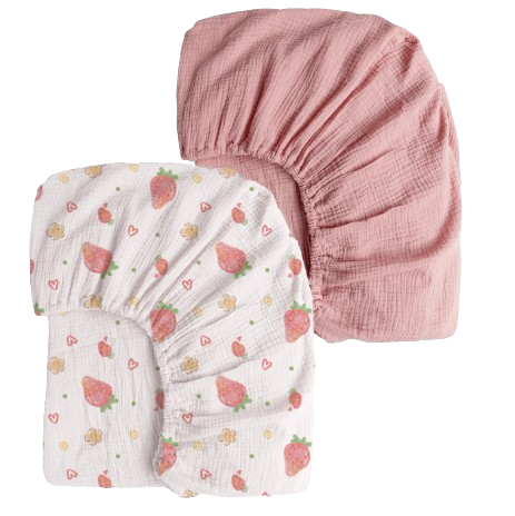 Zestaw 2 prześcieradeł muślinowych do gondoli Truskawka i brudny róż ns