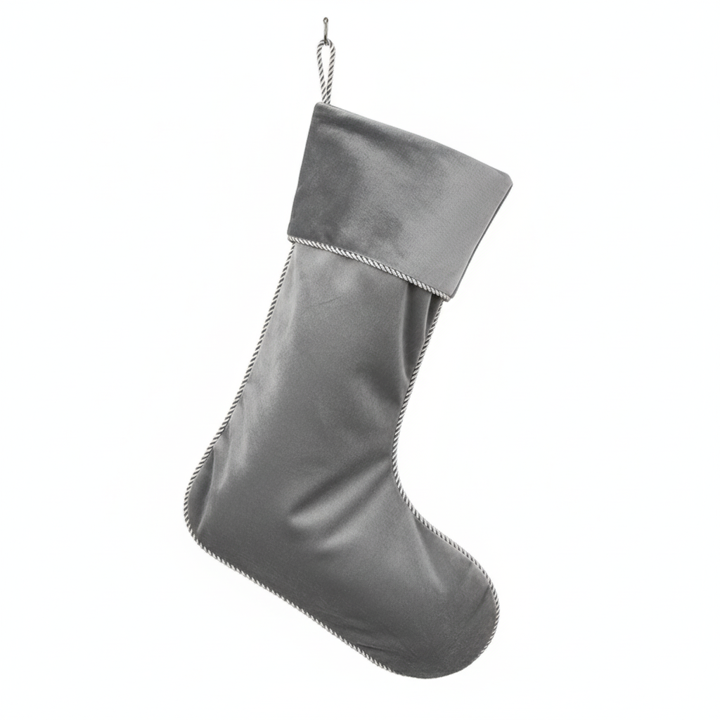 Skarpeta świąteczna welurowa srebrna UT