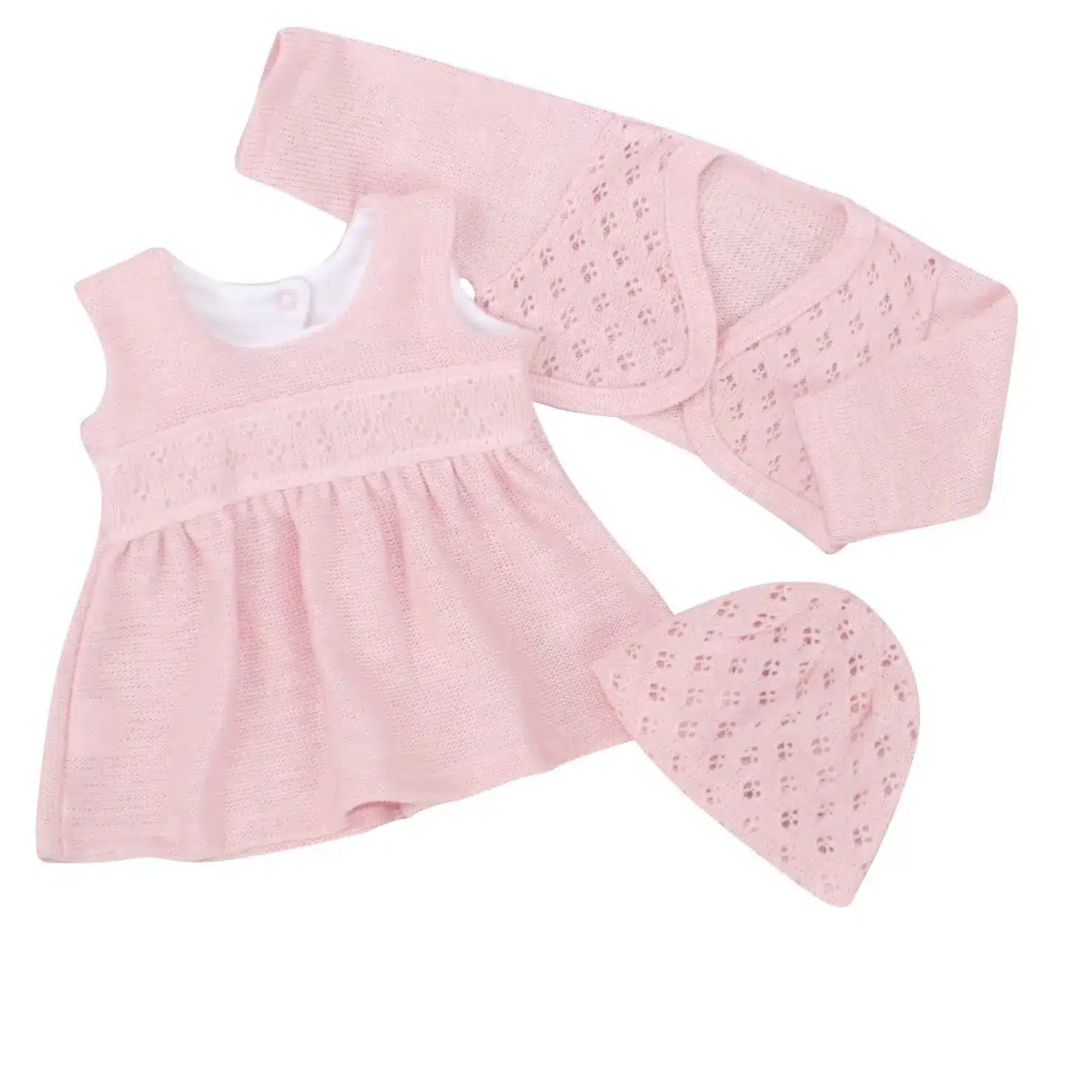 KOMPLET 3 CZĘŚCIOWY: SUKIENKA + CZAPKA WŁÓCZKOWA + BOLERKO RÓŻOWA ZZ - 86