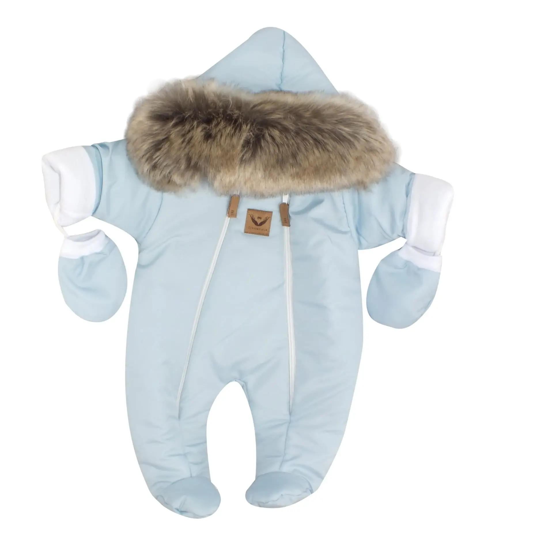 KOMBINEZON ZIMOWY OCIEPLANY BŁĘKITNY Z FUTERKIEM BRĄZOWYM ZZ - 80