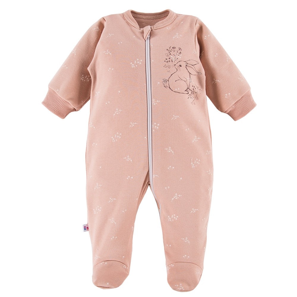 Pajac dziecięcy na zamek beżowy w delikatne kwiaty - Rozmiar do Wyboru EV - 86