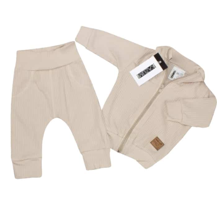 KAZUM PRĄŻKOWANY KOMPLET DRES BLUZA BEZ KAPTURA + SPODNIE BEIGE LATTE ZZ - 68