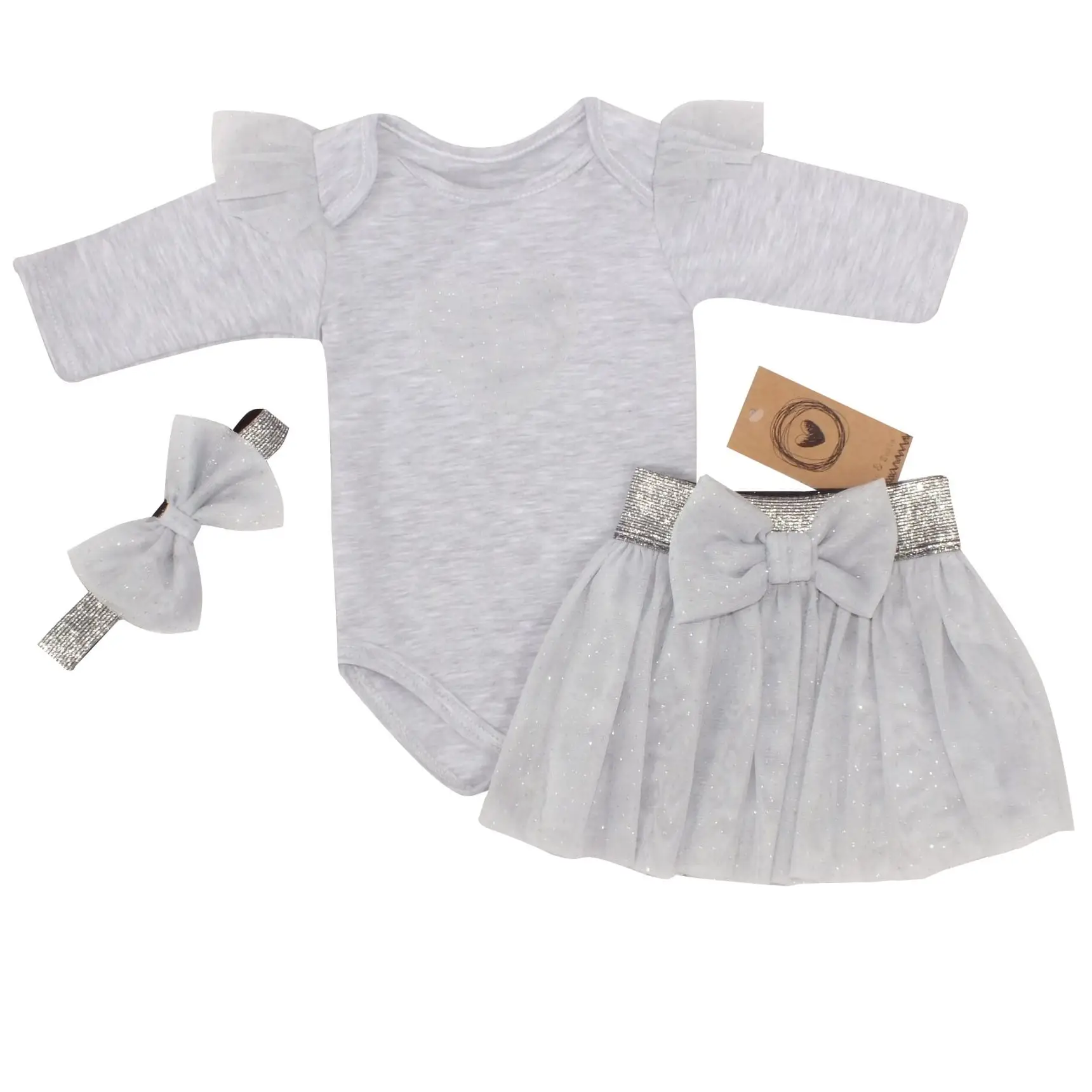 3CZ KOMPLET Z TIULEM BODY + SPÓDNICZKA TIULOWA +OPASKA SZARY ZZ - 56