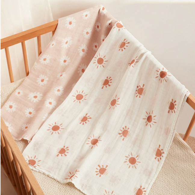 Zestaw 2 otulaczy muślinowych Stokrotki i Słońca ns