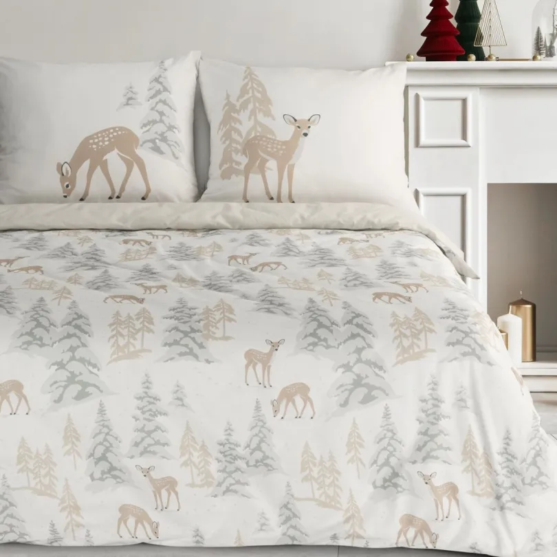 Komplet pościeli świątecznej Sarenki beżowe PTT-024 Mar - 140x200