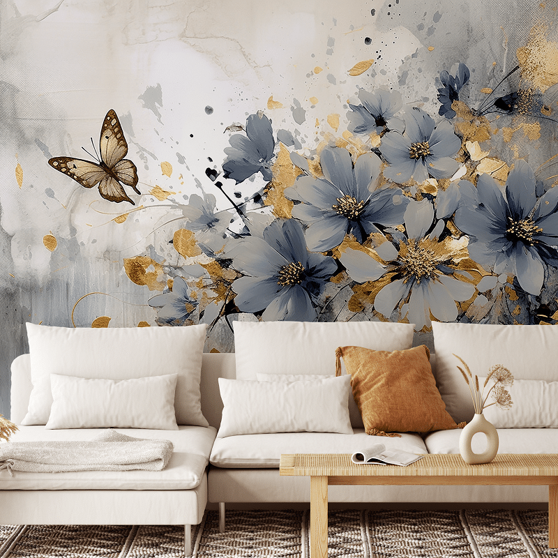 Fototapeta ścienna Niebieskie Kwiaty na betonie - 350