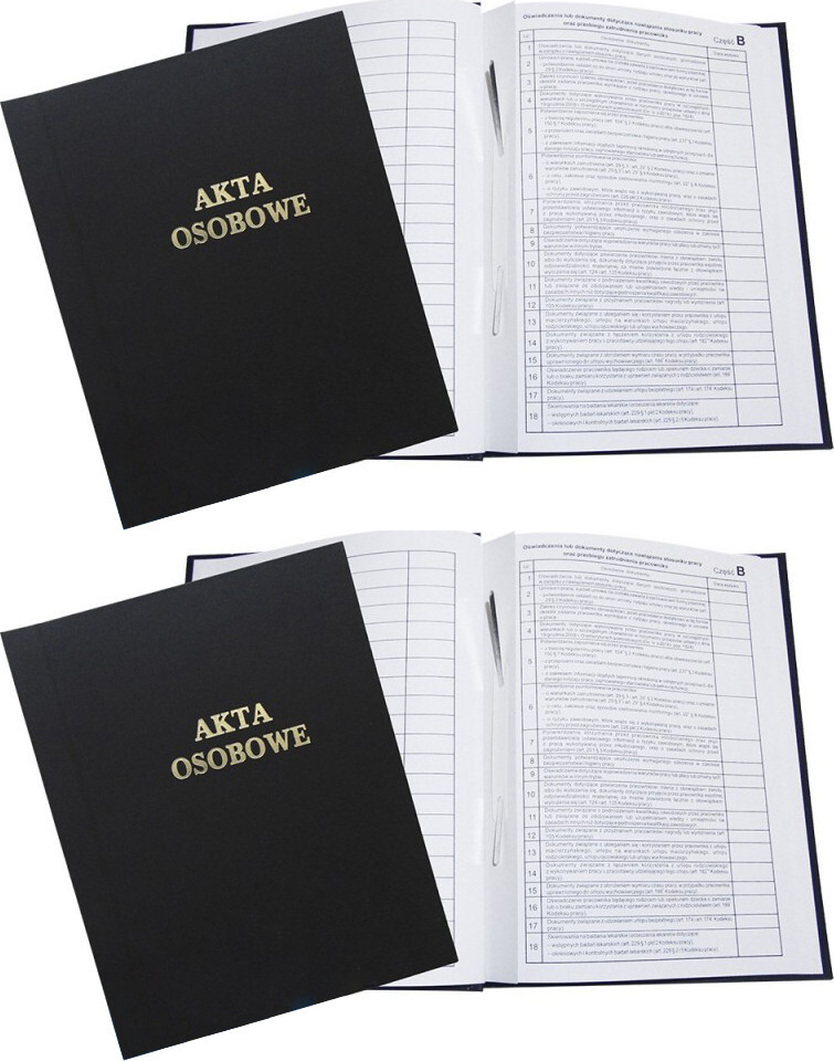 2x Teczka do akt osobowych Warta, A4, klejona, zadrukowana, ABCD, czarny