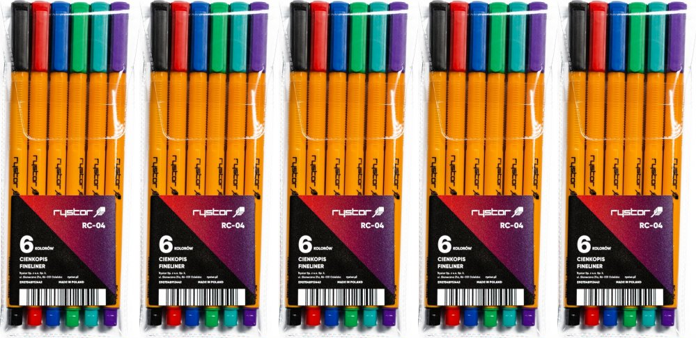 5x Cienkopis Rystor, RC-04, 0.4mm, 6 sztuk, mix kolorów