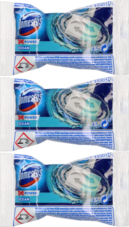 3x Kostka do WC Domestos, 3w1, zapas, Ocean, 35g