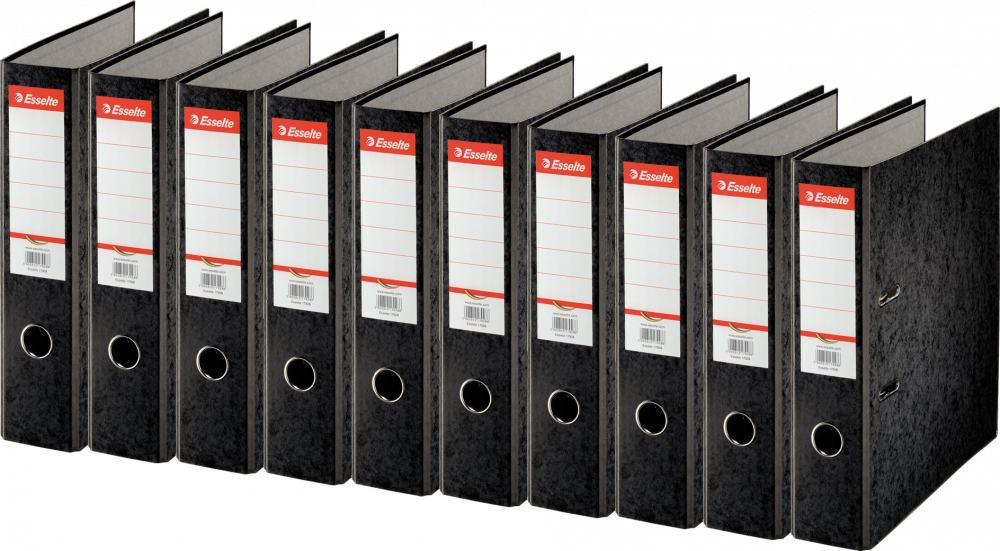 10x Segregator A4 Esselte Rainbow, szerokość grzbietu 75mm, do 500 kartek czarny
