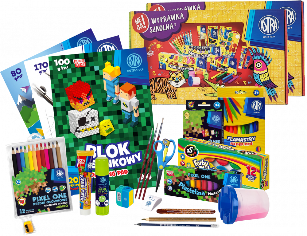 2x Wyprawka szkolna dla klas 1-3 Astra Pixel One (L), 21 elementów