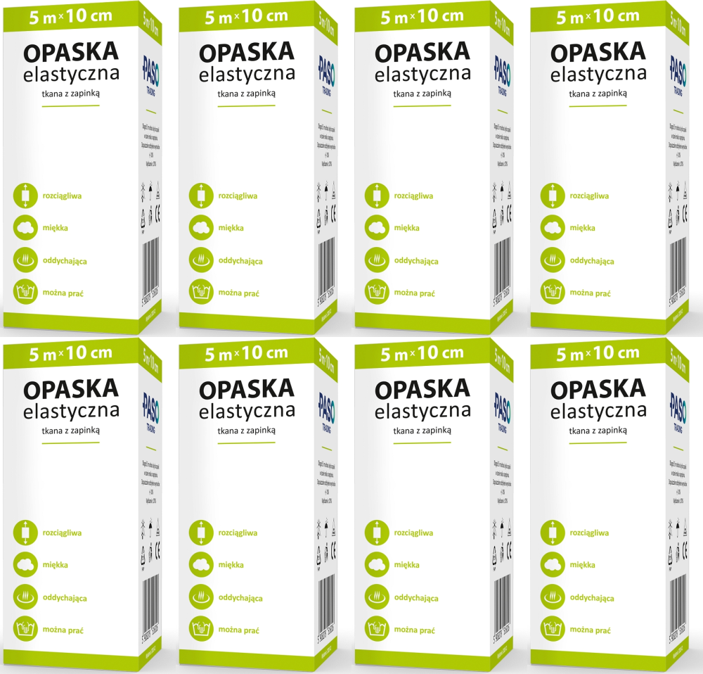 8x Opaska elastyczna z zapięciem Paso, 10cmx5m, 1 sztuka, biały