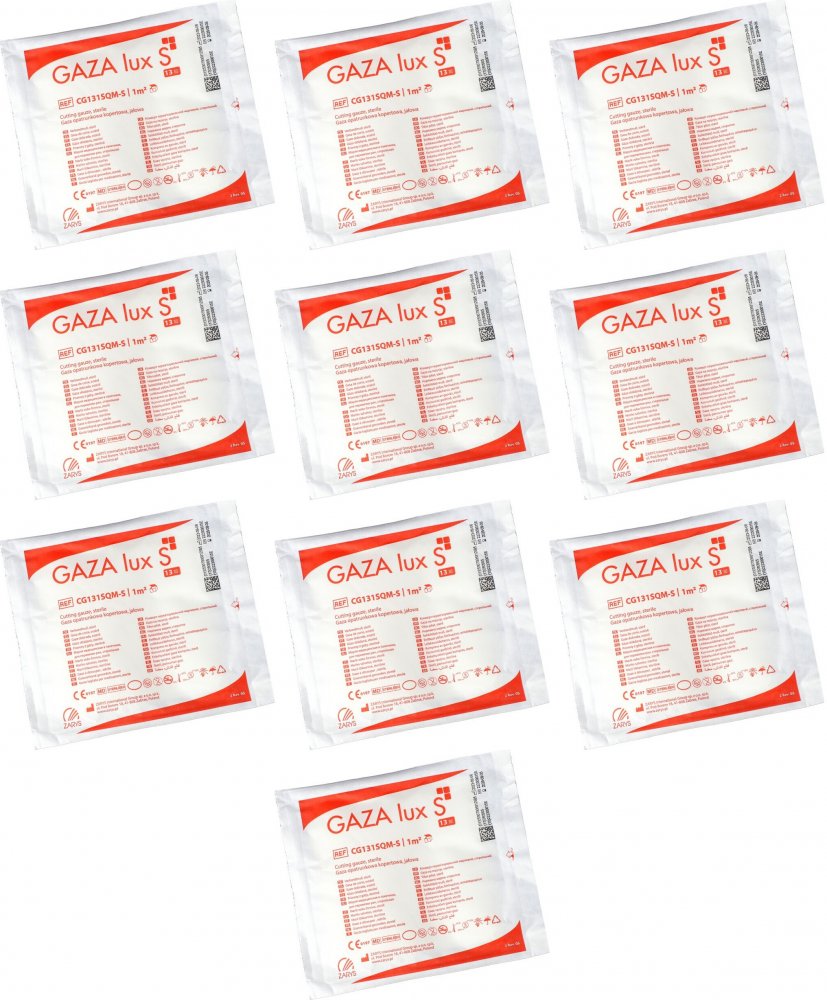 10x Gaza opatrunkowa jałowa, 13 nitkowa, 1 m2