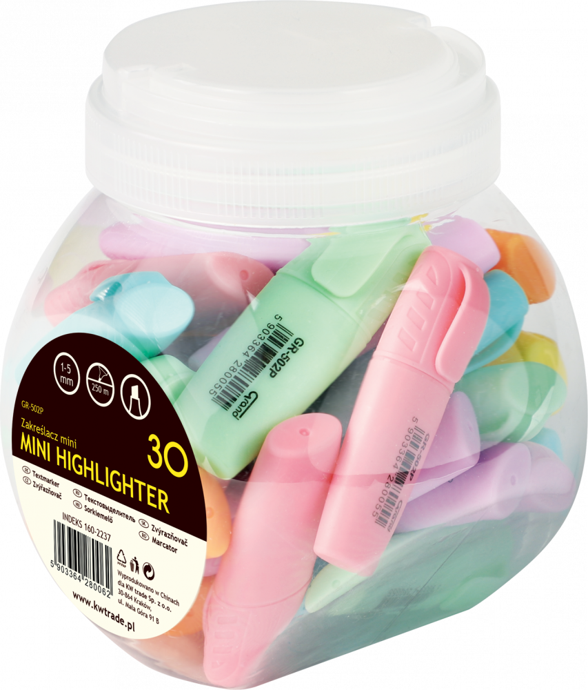 Zakreślacz Grand mini GR-502P, 30 sztuk, mix kolorów pastelowych