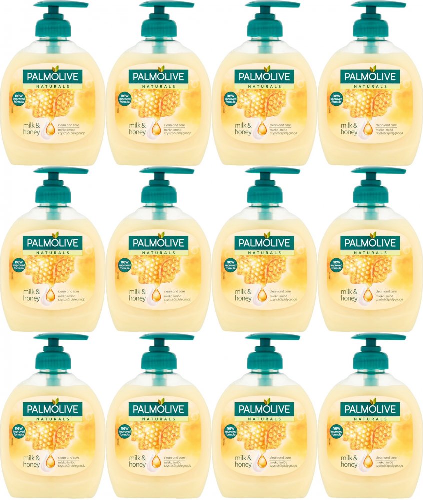12x Mydło w płynie Palmolive, z dozownikiem, mleko i miód, 300ml